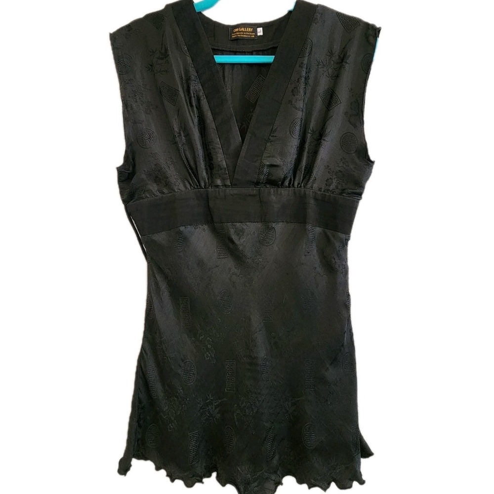 Vintage Y2K Silk Babydoll Top L Mandarin Asian‎ Gothic Festival Boho Handmade